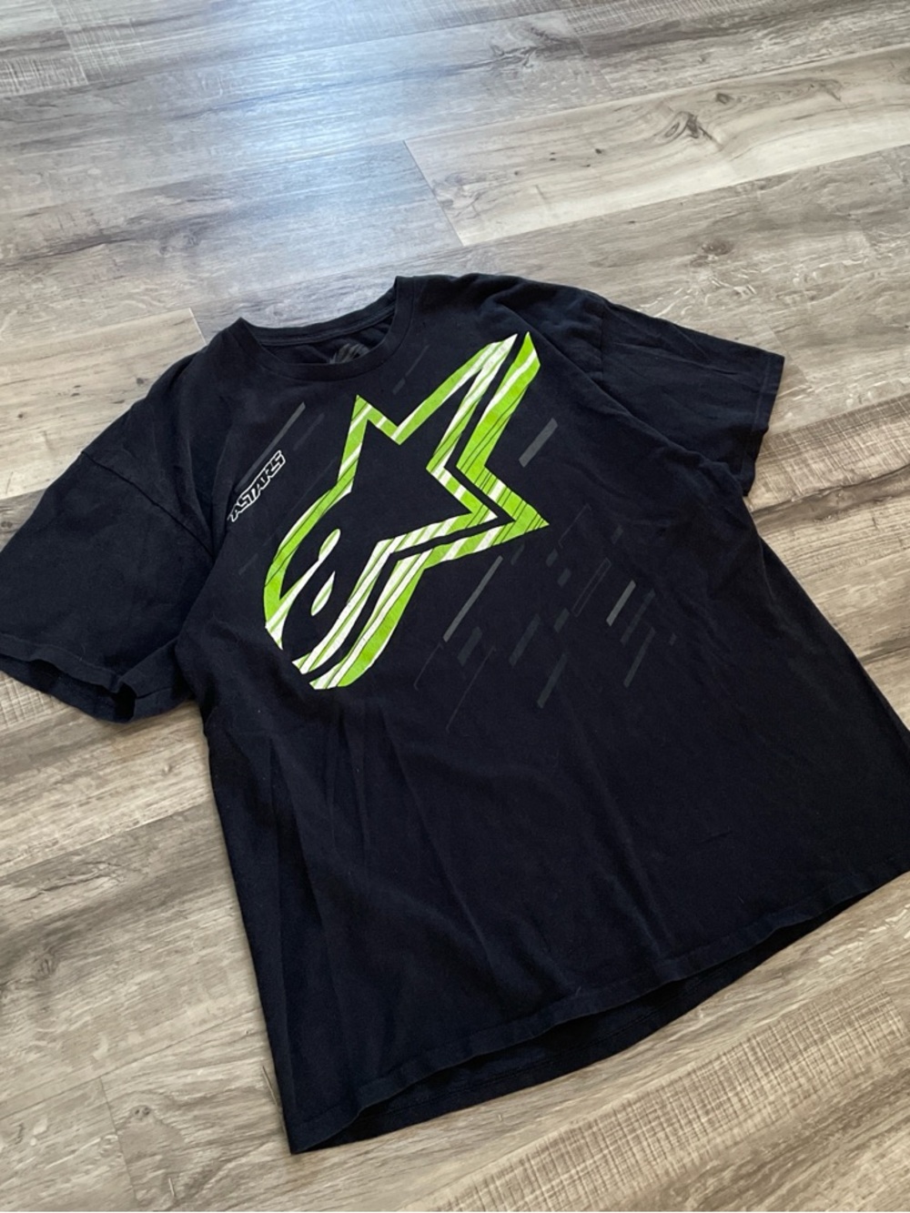 Alpinestars Black Tee with Green Star Logo